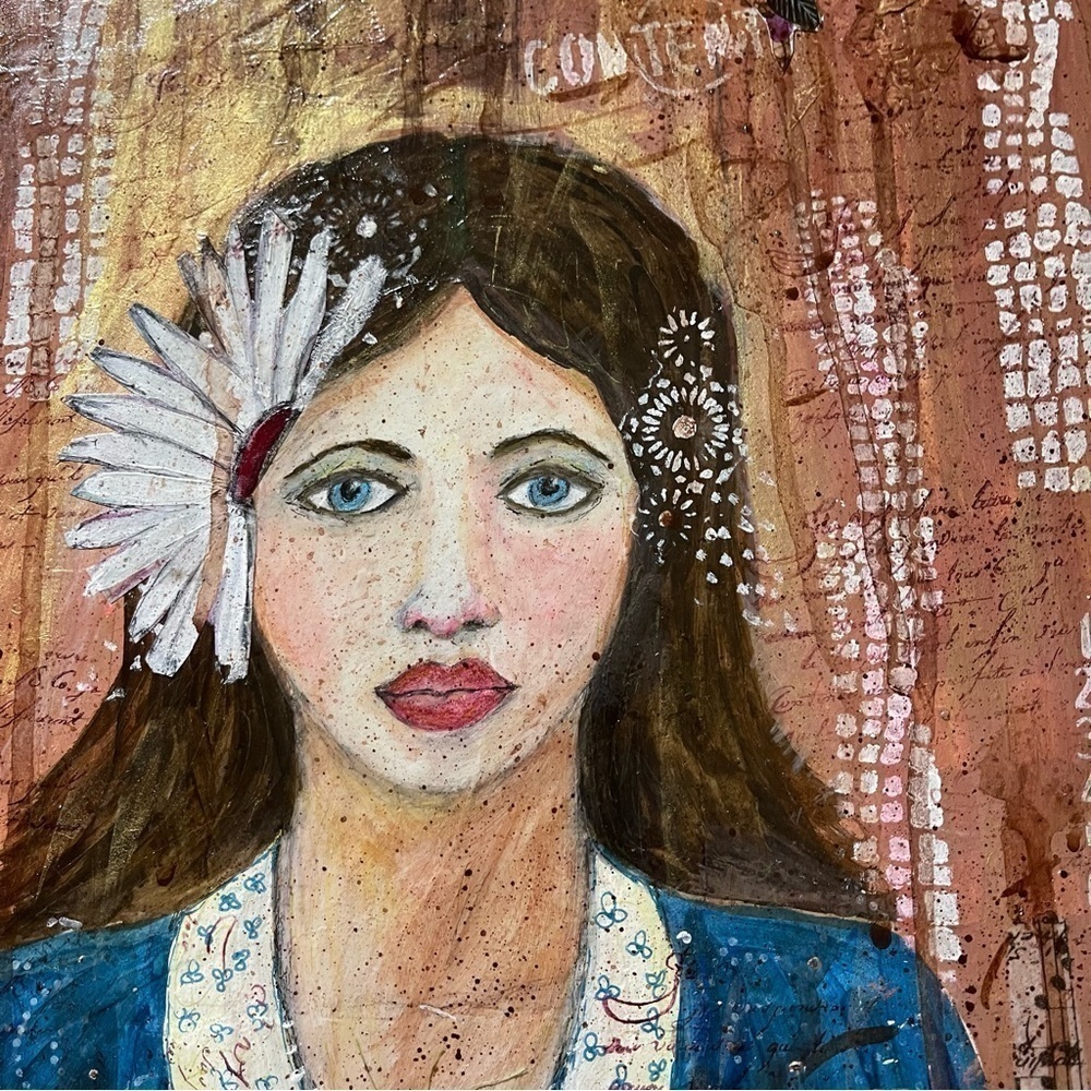 Art Painting Woman Mixed Media 12 x 16 - Picture 2 of 9